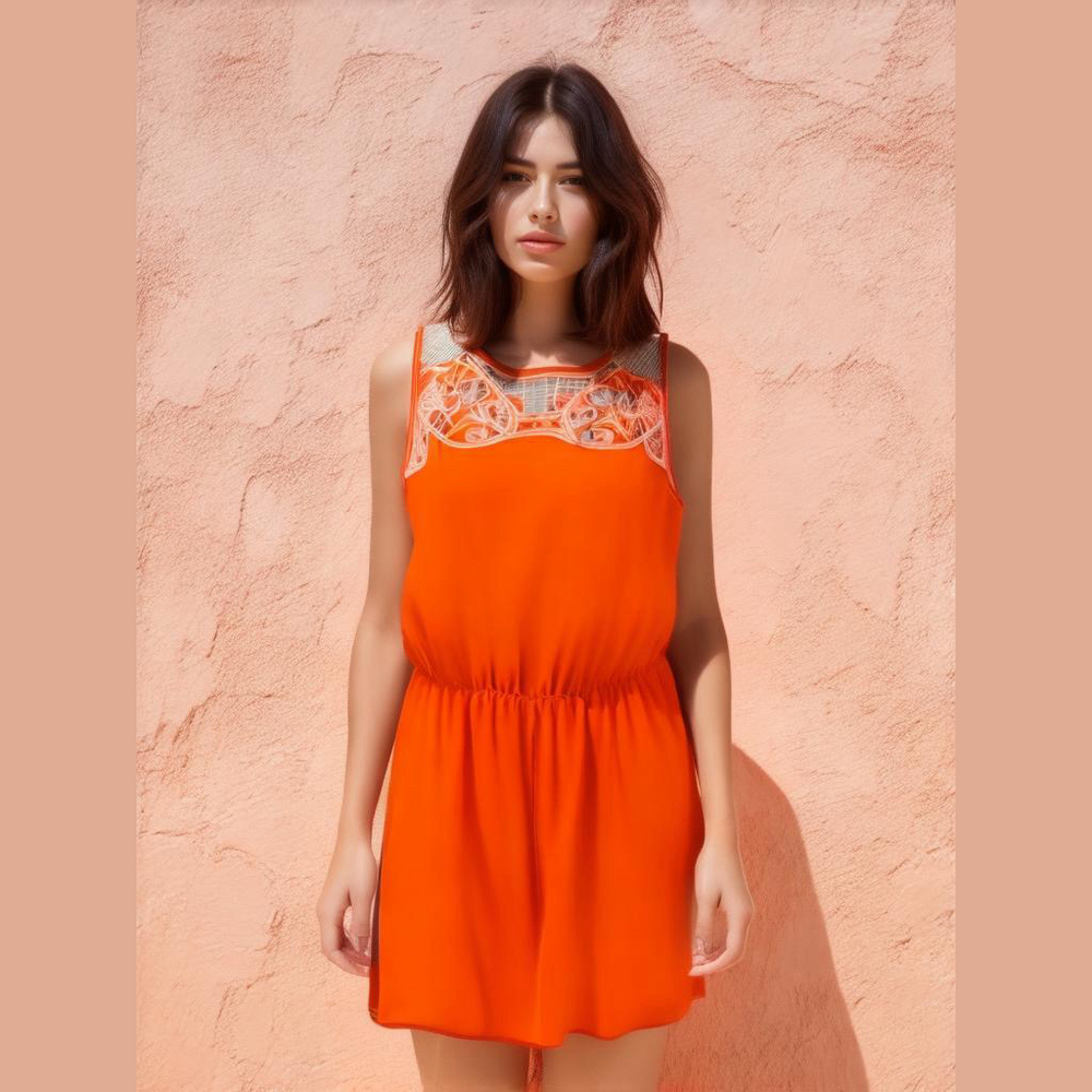 Gianni Bini Orange Sleeveless Lace Yoke Romper